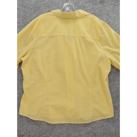 Foxcroft Fitted Button Down Top Wrinkle Free Striped‎ Yellow Blouse Size 18 - Picture 6 of 7